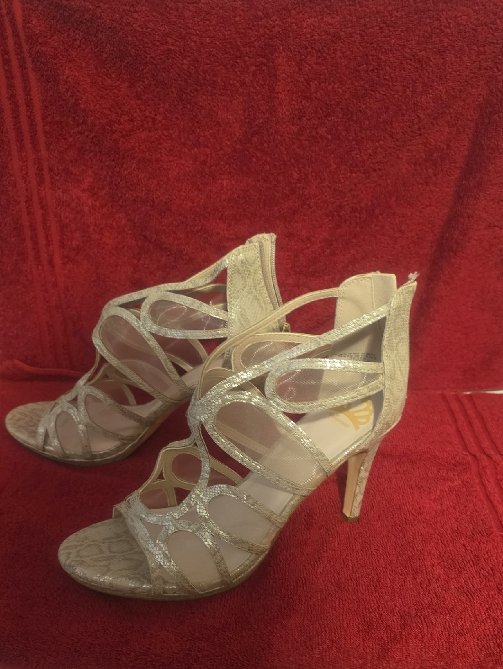 Fergalicious Silver Metallic Cutout Strappy High Heels